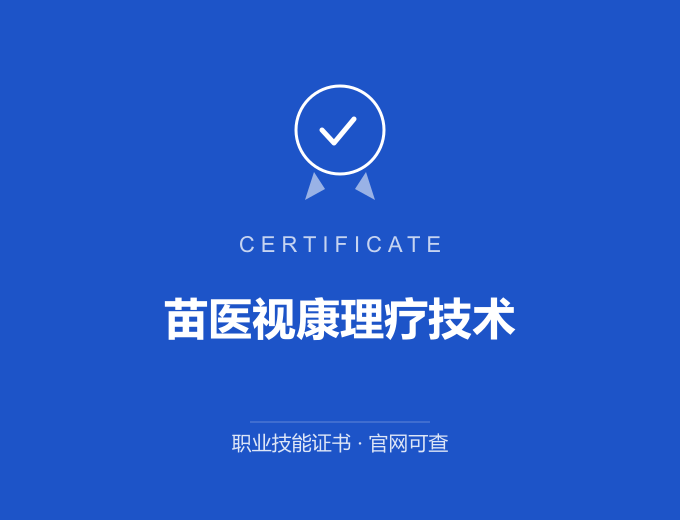 武汉苗医视康理疗技术证书 蓝色证书封面 职业技能证书 发证机构官网可查